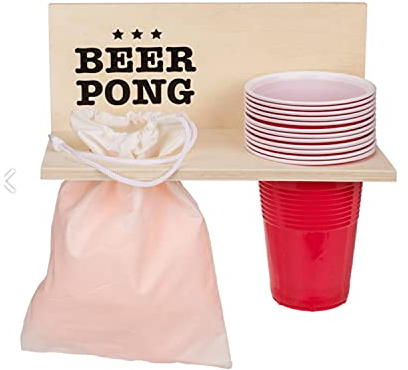 outoftheblue Beer Pong - Set di gadget per feste, con ripiano in legno, gioco da bere