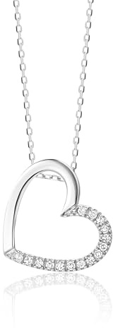 MIORE Schmuck Damen 0.10 Ct Diamant Halskette mit Kettenanhänger Herz mit 15 Diamanten Brillanten Kette aus Weißgold 9 Karat / 375 Gold