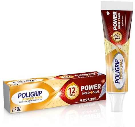 Poligrip Power Max Power Hold plus Seal Denture Self Adhesive Cream, Denture Cream for Safe Hold and Food Sealing, Taste Free - 62.5g