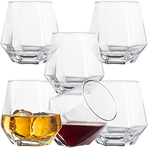 Lot de 6 verres à whisky en forme de diamant - Sans pied - Design géométrique inclinable - Verres à whisky à rouler - Anti-basculement - En forme de diamant - Verres inclinés pour Wiskey/vin
