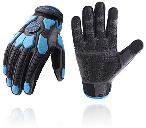 Heavy Duty Work Gloves, SBR Padding, TPR Protector Impact Gloves, Men Anti Vibration Mechanic Work Gloves TouchScreen (XL, Blue)