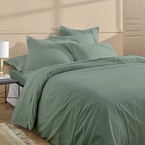 Duquennoy & Lepers – Parure de Lit 2 Personnes 240x220 CM et 2 Taies – Percale 80 Fils 100% Coton Qualité Hôtel – Housse de Couette Grand Lit Finition Rabat – Oeko-TEX® Made in Green – Vert