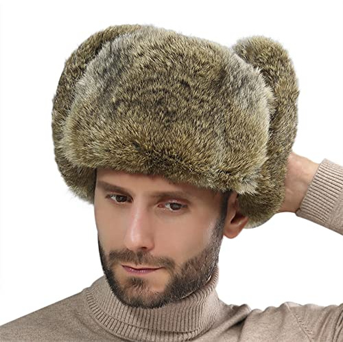 RUIXIA Männer Russische Mütze Winter Hats Faux Kaninchenfell Cap Lei Feng Hut Thermomütze mit Ohrenklappen & Mundabdeckung Warme Mode Pilotenmütze Fliegermütze