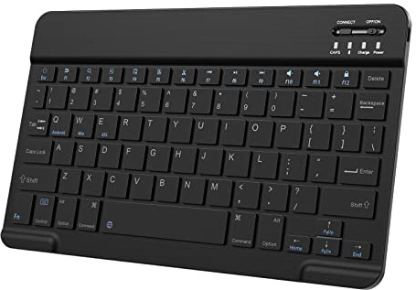 Petit clavier Bluetooth ultra fin pour iPad, clavier portable rechargeable sans fil pour iPad Air, iPad Pro, iPad mini, iPhone, Android, Samsung, tablette, téléphone portable, smartphone (noir)