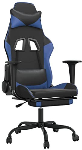 vidaXL Gaming Stuhl mit Fußstütze Chefsessel Bürostuhl Drehstuhl Sportsitz Bürosessel Schreibtischstuhl Computerstuhl Büromöbel Schwarz Blau Kunstleder