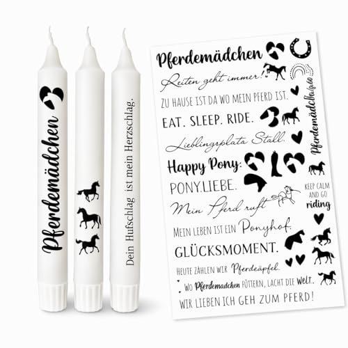 Kerzen Tattoofolie DIN A4 Pferde – Kerzensticker für Pferdemädchen – Wasserschiebefolie für Kerzen & Keramik – DIY Geschenk