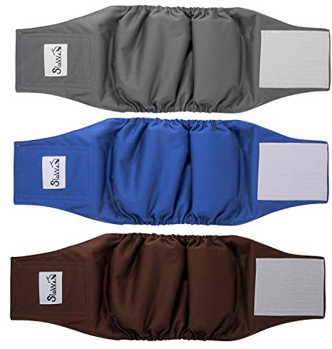 SlowTon hundblöjor för män, 3 stycken tvättbara återanvändbara herrblöjor trosor för hundar löpning och inkontinens, mycket absorberande manbindel med starka och flexibla fästmedel