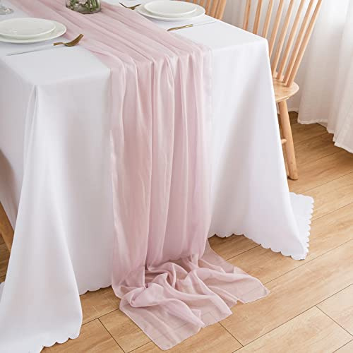 CHUQING Chemin de Table en Mousseline de Soie Rose Poudré, 70 x 300 cm, Clair