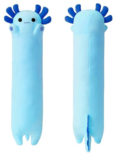 Shownicer Axolotl Plüschtier Kuscheltier Stofftier Kawaii Plüsch Kissen Spielzeug Wurfkissen Schmusetier Geschenk für Kinder Mädchen 12+ Jahre (Blau, 50cm)