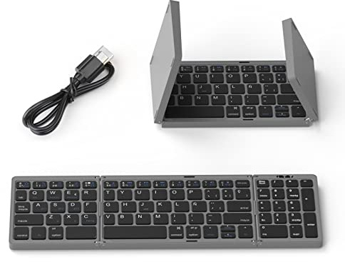BRIMFORD Teclado Plegable Español Portátil con Teclado Numérico y Ñ - Teclado Español Inalámbrico, Recargable y Ultrafino - Compatible con Windows, iOS y Android - Ideal para Viajes, Office