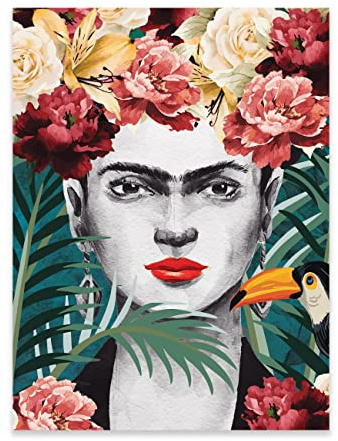 WallArena Poster Frida Kahlo Frau Blumen 70x100 cm Hochformat - OHNE RAHMEN XXL Wandposter Kunstdruck Fotoposter Wandbild Wandbilder Wand Bild auf Poster Wohnzimmer Schlafzimmer Küche