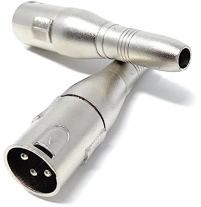 DRUT 2pcs XLR Male 3 Pins to 6.35mm Mono Jack Socket Cable Microphone Music Instrument Adapter Converter (Silver)