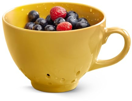 Zeal Berry Colander Cup, Small Hand-held Cup Shape Melamine Strainer/Sieve with Ergonomic Handle, Perfect for Washing Fruits, and Berries, Mustard Yellow