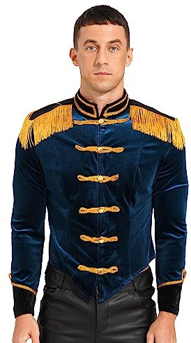 FEESHOW Herren Zirkusdirektor Jacke Viktorianisch Prinz Kostüm Mantel Soldat Blechmann Schlagzeuger Uniform Fasching Kostüm A_Dunkelblau L