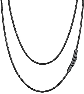 PROSTEEL Schwarze Kordelkette Halskette 2mm/3mm für Damen Herren Polyester Kustleder Kette mit schwarzem Edelstahl Verschluss, Kettenlänge 41/46/51/55/61/66/71/76cm wählbar