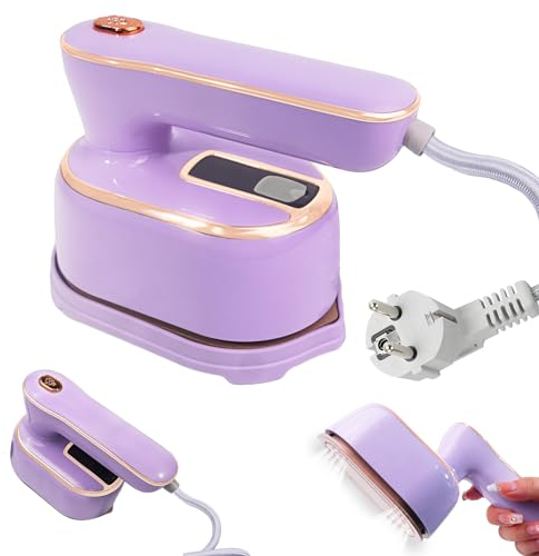 Fer à repasser de voyage, mini fer à vapeur 1000 W, grand réservoir d'eau de 100 ml, semelle en céramique, fer à vapeur portable pliable pour la maison et les voyages (Lilas)