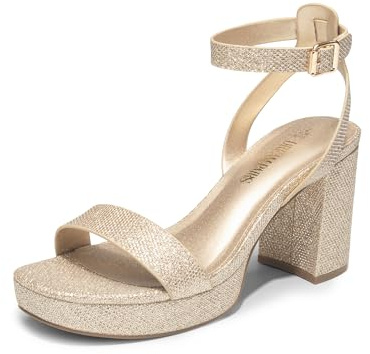 DREAM PAR Plattformsklackar för kvinnor hög block tjock öppen tå ankelrem klackar mode bröllopsfest kväll bal dans klänning pump sandaler skor, Guld-glitter, 42 EU