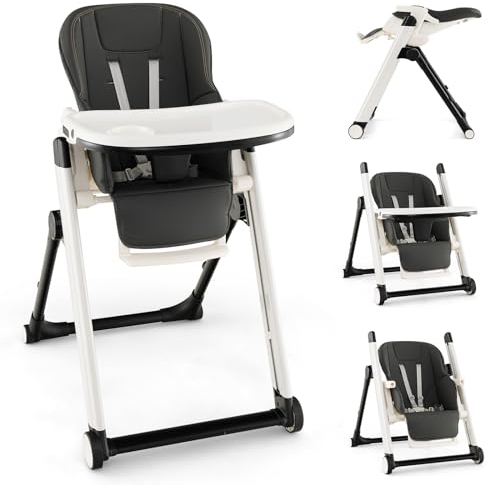 LIFEZEAL Seggiolone Pappa Evolutivo per Bambini 6-36Mesi, Altezza Regolabile, Schienale Reclinabile, Pioggiapiedie, Doppio Vassoio, Ruote, Cintura di Sicurezza, Lavabile, Pieghevole, Portatile
