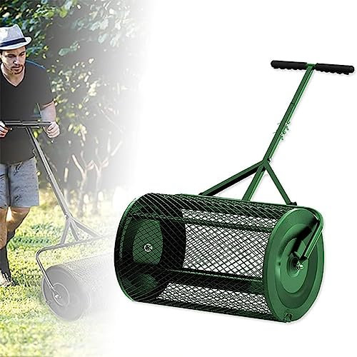 OSBELE Esparcidor de estiércol liviano con Malla metálica y Mango en T, esparcidor de abono de 24 Pulgadas, Tambor esparcidor de abono para Plantar y sembrar,Green-Separate40x60cm
