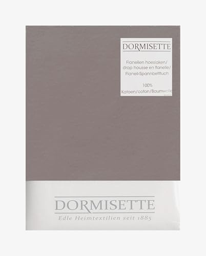 Dormisette Flanell Spannbettlaken für hohe Matratzen bis ca. 30 cm Höhe Rundumgummi 100% Baumwolle (Taupe, 90 x 200 cm)