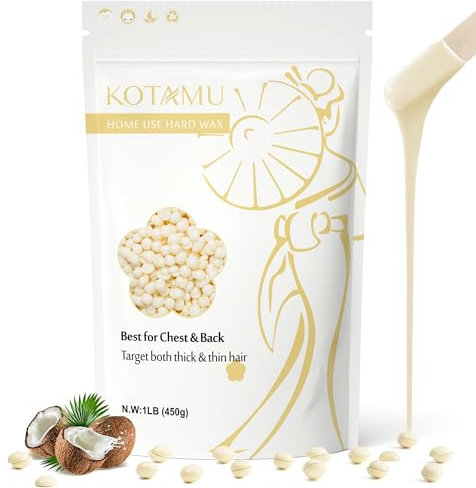 KOTAMU Hard Wax Beads for Hair Removal, 450g Cream Wax Beads for Sensitive Skin Full Body Face Chest Back Leg Bikini Brazilian Waxing, Wax Beans for Women Men at Home Wax Refill (Thick Hair Formula)