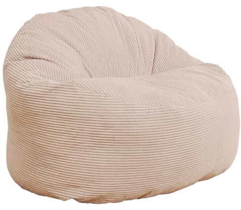 Bananair - Pouf Salon Chambre en Velours Côtelé, Fabriqué en France - Fauteuil Pouf Poire XXL avec Remplissage en Mousse - 100% Confort & Douceur - Idéal pour Adulte, Ado (100 cm, Blanc Cassé)