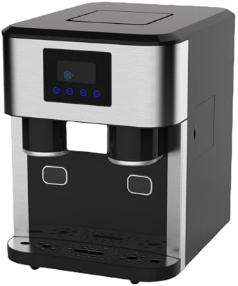 MQL-HDX Máquina de Hielo Todo en uno, máquina de Hielo picado y Agua fría, ABS Negro+Caja de Acero Inoxidable, 2 métodos de Entrada de Agua, Pantalla LCD