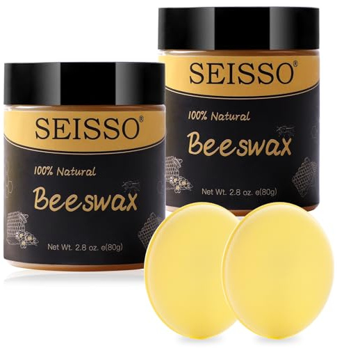 SEISSO huile de cire pour bois 2 pièces cire d'abeille polissage de meubles avec 2 éponges pour la protection du bois et l'entretien des meubles en bois