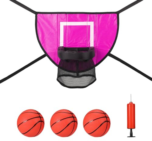 lasuroa Trampolin Basketballkorb Befestigungsset, Weiches Basketballtor Trampolin mit 3 Mini-Basketball und 1 Pumpe, Wasserdichtes Trampolin Zubehör Basketball für Basketball Liebhaber (Pink)