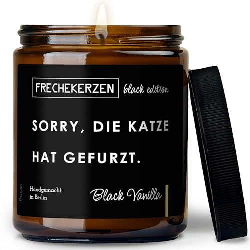 Lustige Duftkerze mit Spruch für Katzen Besitzer & Liebhaber | Handgemacht aus Sojawachs | In Geschenkbox | Valentinstag Geburtstagsgeschenk Gastgeschenk Katzenhalter Cat Lovers |Black Vanilla