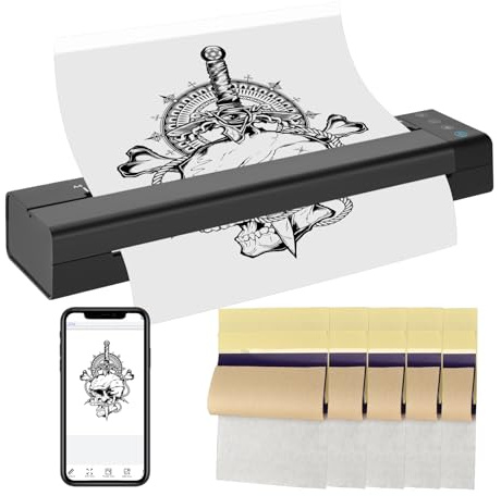 ATOMUS Mini imprimante Thermique Portable 2500mah Papier Thermique et Papier de Transfert de Tatouage imprimante de Bureau 113e Transfert de Tatouage de 5pcs