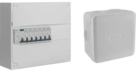 Tableau électrique pré-équipé 1 rangée 13 modules 6 disjoncteurs 1 interrupteur différentiel & Boite de derivation electrique - etanche exterieur - IP55 85X85 - Debflex - 718806 - Polypropylène, Gris