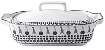 Huangj-0527 Baking Pans Creative Baking Tray with Lid Ceramic Double Ear Baking Pan Baked Rice Baking Tableware Set Kitchen Bakeware Cake Mold Bakeware Set(A)