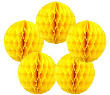 Wabenbälle, Seidenpapier-Blumenbälle, 5 Stück, 10,2 cm, 15,2 cm, 20,3 cm, 25,4 cm, 30,5 cm, für Hochzeit, Geburtstag, Party-Dekorationen (gelb, 5 Stück - 15 cm)