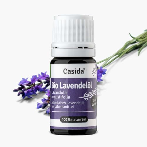 Casida Lavendelöl Bio zum Einnehmen - Lebensmittelqualität, 100% reines ätherisches Öl, vegan, ohne Zusatzstoffe, vielseitig einsetzbar, 5ml
