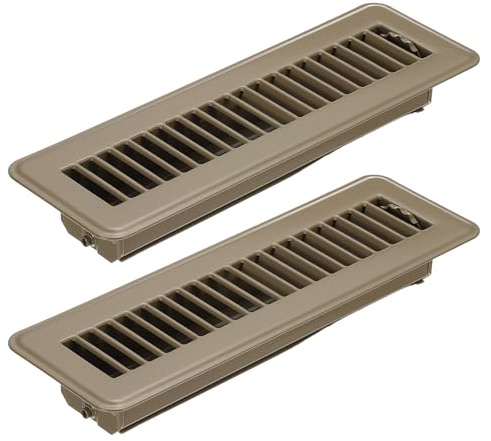 PATIKIL 10 X 2 Pulgadas Rejilla de Suelo, 2 Piezas Cubierta de Ventilación de Aire Resistente de Acero Ajustable Decorativa Rejillas de Suelo Fáciles de Ajustar, Marrón