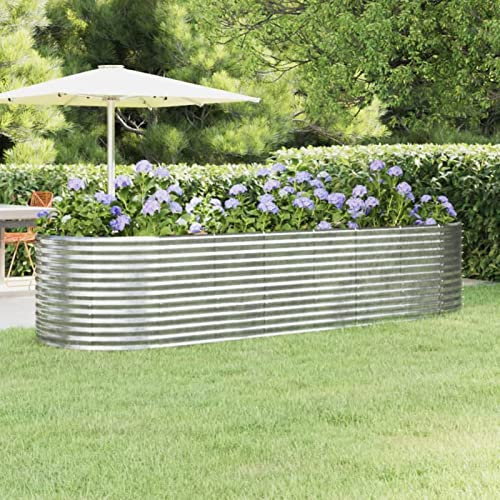 Xichuzi Hochbeet Pulverbeschichteter Stahl 322x100x68 cm Silbern, Palettenrahmen, Hochteich, Gemüsebeet, Kräuterregal Balkon, Blumenbeet, Kräuterspirale, Tomatenbeet, Pflanzhochbeet - 319072
