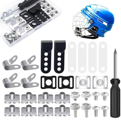 Hockey-Helm-Reparatur-Hardware – 31-teilige Ersatzteile, Baseball-Softball-Hockey | Einschließlich RJ-förmiger Fußball-Visierclips, Kinnriemenadapter, Helmschnalle, Schraube, Dichtung und Schraubendre