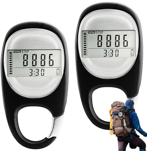 Pack of 2 3D Pedometer with Clip, Portable Digital Pedometer Clip, Accurate Pedometer Without App and Mobile Phone, Pedometer Ankle Pedometer, Calorie Consumption, Ideal for Walking (Keychain)