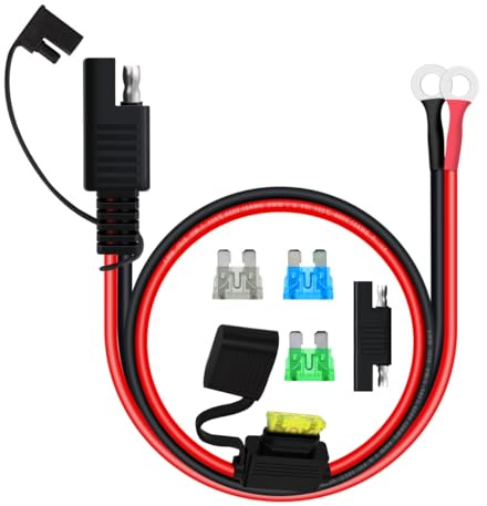 HuaLiSiJi Cable de Conexión SAE 10AWG Cable con Terminal de Anillo SAE 12V 24V Cable Conector SAE Bateria con Fusible para Automóviles, Motocicletas, etc., para Cargar Baterías (0.6 m)