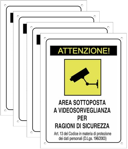 Cartello Area SOTTOPOSTA A VIDEOSORVEGLIANZA 4 Pezzi - 20x30cm - PVC Ultra Resistente - Fori preforati - Impermeabili, Resistenti al Sole, non Facilmente Deformabili (Segnaletico-27)