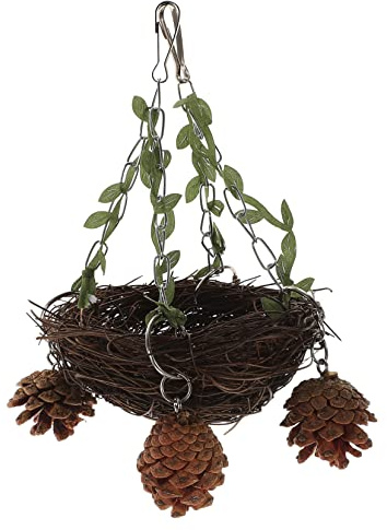 MINAOLULUS Hängendes Vogelnest aus Rattan für Vogelkäfig Natürliches Ruheplatz für Papagei und Vögel mit Käfigsitzstange und Schaukelspielzeug
