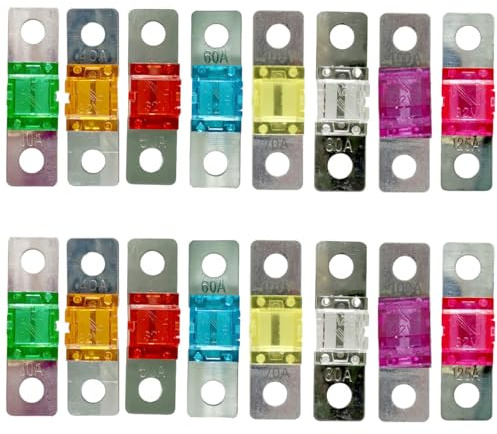 16 Pcs Fusible Voiture, Midi à Courant élévé Bolt-on Fusible 32V 30/40/50/60/70/80/100/125 Fusible à Plats,Mini Fusibles pour Voitures, Camions, Véhicules de Construction, Bus, Caravanes