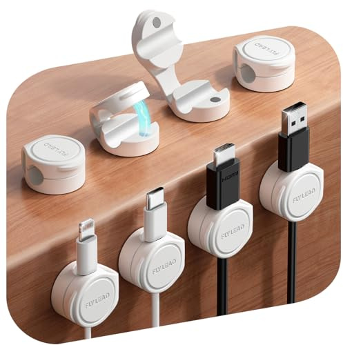 8-Pack Cord Organizer Silicone Magnetic Cable Clips [8 mm Wider Cable Accessible] Desk Wire Management, FLYLEAD Desktop Cord Holder for Nightstand, Office Workspaces Desk Organization Home Accessories