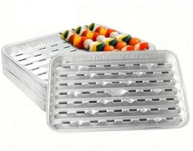 Lot de 12 Grandes Barquettes en Aluminium 35x22 cm Jetables pour Barbecue avec Fond Perforé Cuisson Uniforme et Rapide