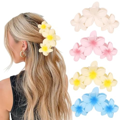 ZXTGBQ 4 Piezas Pinzas Pelo Mujer, Flor Clips Garra, Pinzas For El Pelo Forma Flor, Cabello Grueso, Accesorios Para El Cabello Hawaiano, Pinza Grande Hair Claw Con Resorte Fuerte Para Mujeres NiñAs