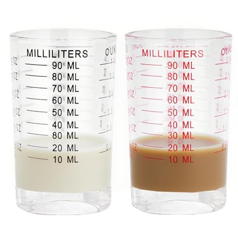 Vasos Medidores de Vaso de Chupito, 2 Vasos Medidores de 90 ml con Escala, Vaso Medidora de Cristal Pequeños, para Cocina, Bar, Fiesta, Cóctel, Tequila, Vodka, Café