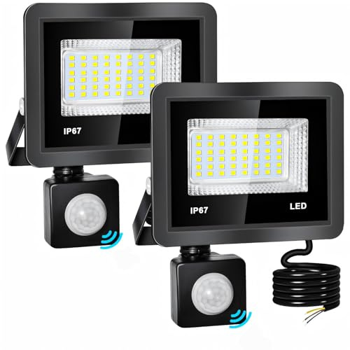 Indmird 20W Foco LED con Sensor Movimiento - 2 Piezas 2000LM Luz Exterior con sensor de movimiento Blanco Frío 6500K IP67 Impermeable Proyector led Exterior para Patio, Jardín, Garaje, Fábrica