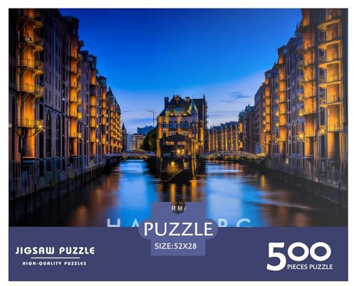500 Teile Hamburg Deutschland Kreatives quadratisches Puzzle für Erwachsene und Holzpuzzles, anspruchsvolles Spiel, 500 Teile (52 x 38 cm)