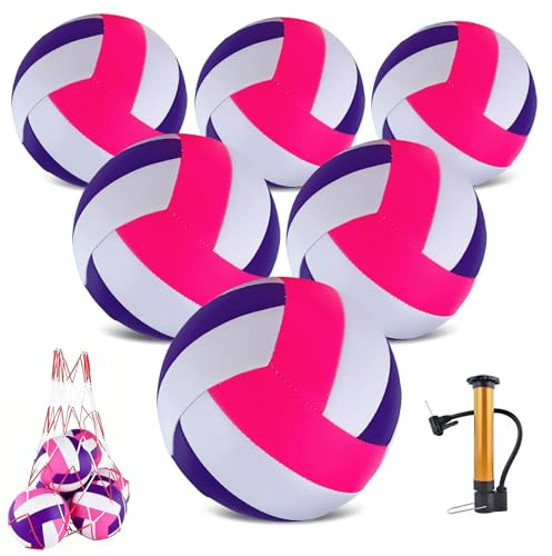 HYPGARD 6 Pack Volleyballs Official Size 5, Waterproof Soft Bulk Recreational Volley Balls with Pump and Net Bag for Indoor Outdoor Beach Sand Water Pool Game Training Match for Beginner